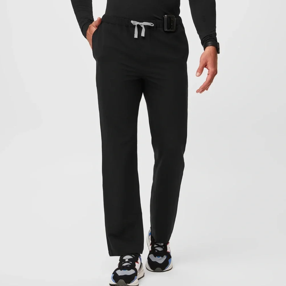 Figs Men's Black Scrub Pants with Gray Drawstring